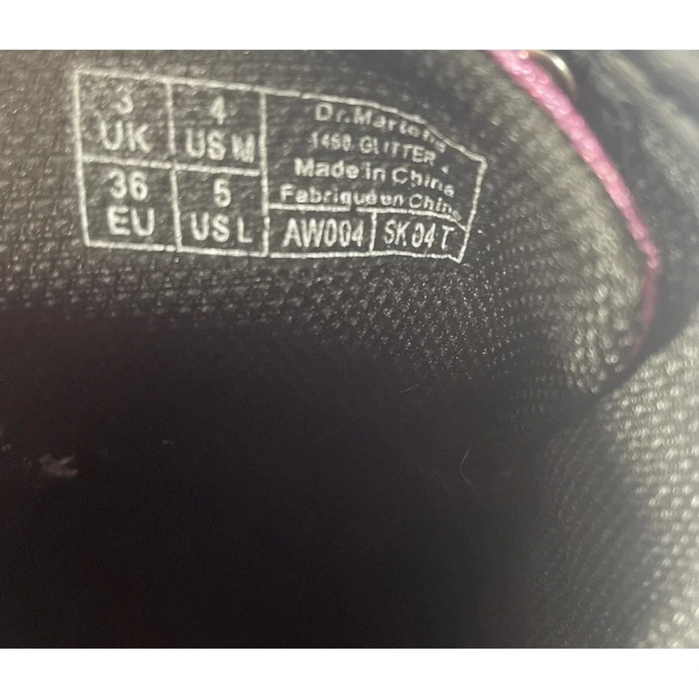 Doc Martens 1460J Combat Boots Youth Size US 5L/4M  Black Pink Glitter